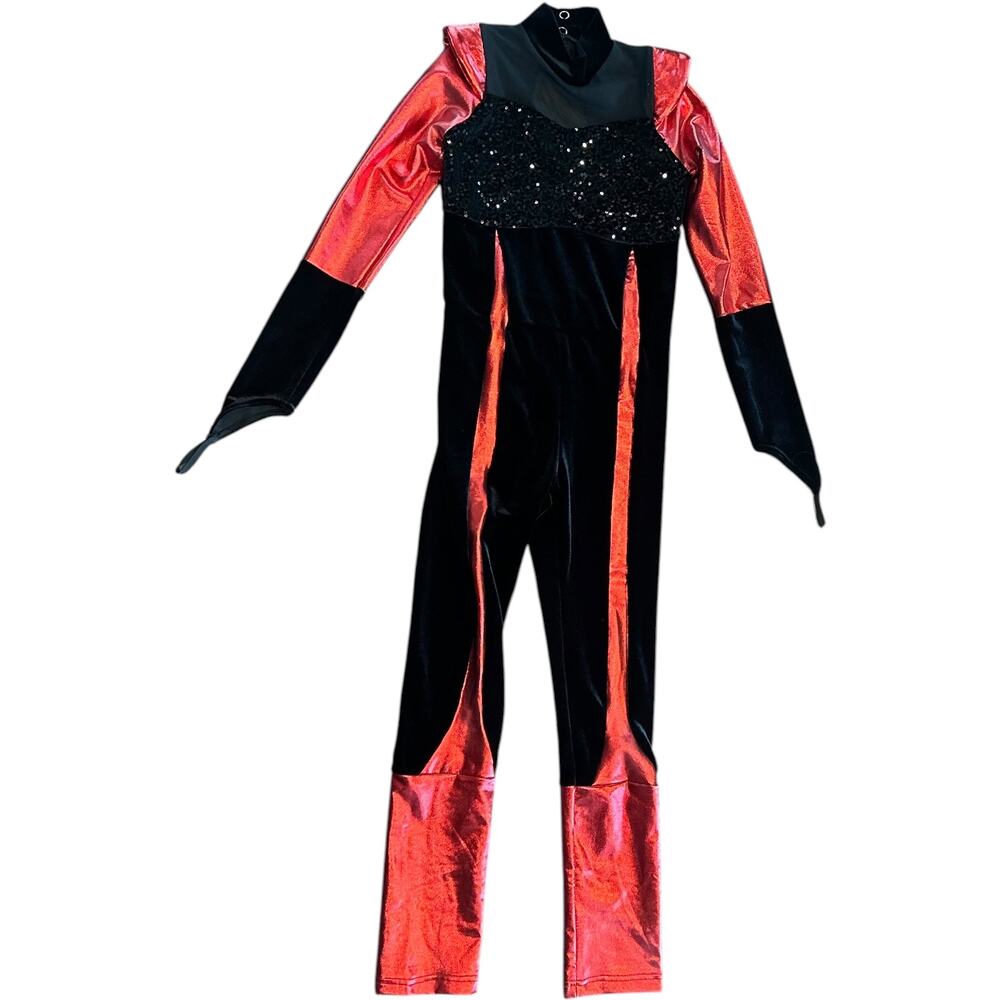 NEW Kaboom Pow 17648 Weissman Showtime Red, Black Sequin Unitard Size 1C / 8-10 - Picture 4 of 7